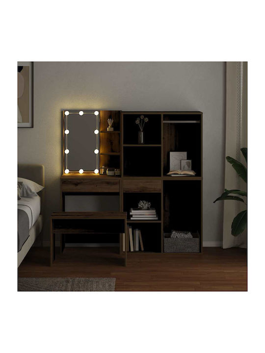 Bodenstehende Schminktisch Schlafzimmer Holz Echte Eiche mit Spiegel & Hocker 60x40x140cm