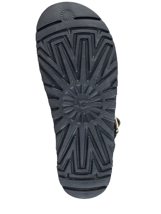 Goldenstar Δερμάτινα Γυναικεία Σανδάλια Flatforms Μαύρα