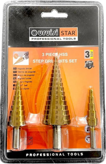 Step Drill Bits Set 3 Burghie Conice HSS pentru Metal