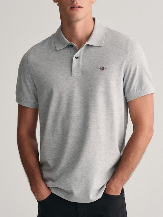 Shield Pique Polo Short Sleeve Blouse Grey Melange