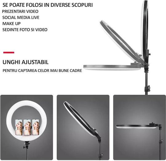 Professional Ring Light Led Circular Lamp Nextly Touch Control 56cm Diameter 22 Inch Warm Cool Neutral Light 10 Light Levels 3 Phone Holders Remote Control
