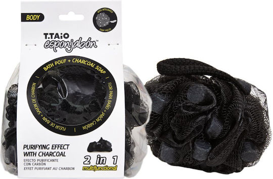 2 in 1 Shower Sponge Exfoliating Mesh Built-in Soap Charcoal Purifying Effect Esponjabon 1 Piece