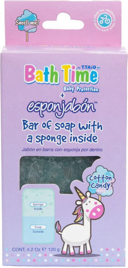 2 In 1 Bath Sponge Soap Cotton Candy Scent Bath Time Esponjabon 100 Gr