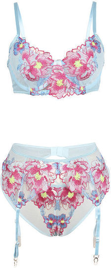 Subblime 957643 Flower Embroidered Bra Garter Belt Set Pink