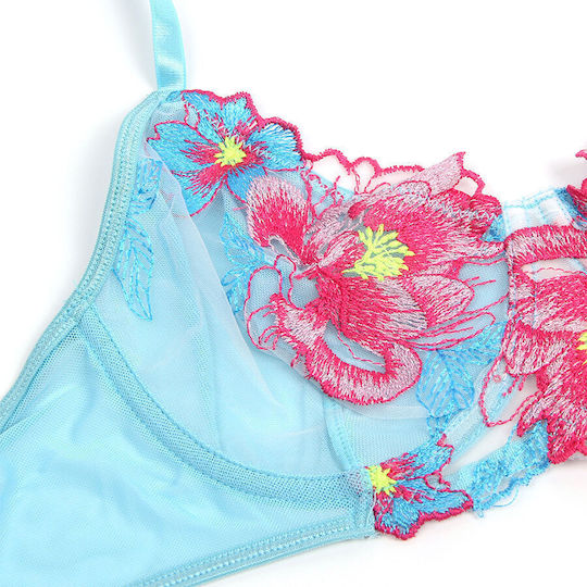 Subblime 957643 Flower Embroidered Bra Garter Belt Set Pink
