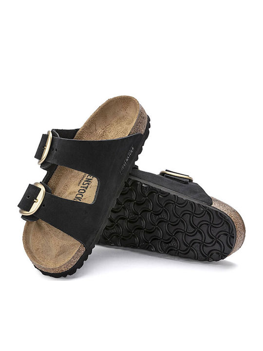 Arizona Big Buckle Leather Women's Flat Sandals Anatomic in Black Color Narrow Fit