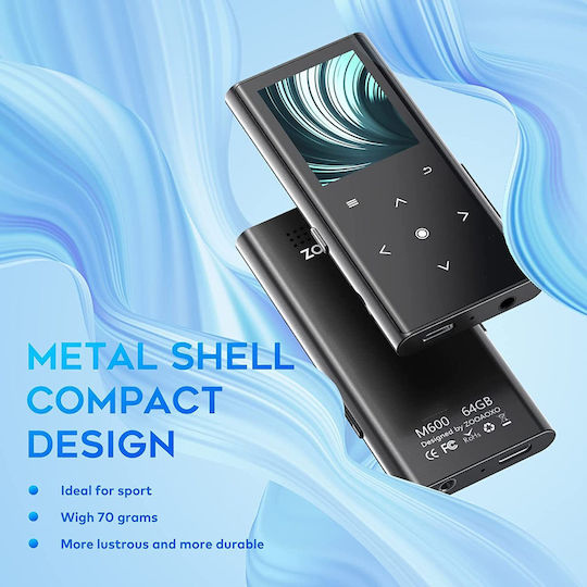 Bluetooth 5.2 MP3 Player 64 GB Cu Difuzor Hd Încorporat Radio Fm Sunet Hifi Înregistrator Vocal Design Mini
