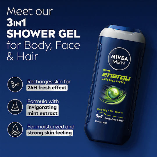 Nivea Shower Gel Bubble Bath for Men & Mint Scent 500ml