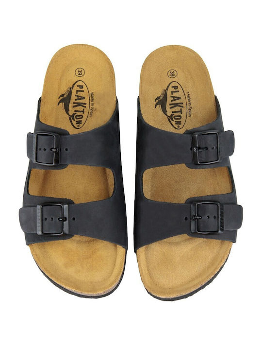 Leather Women's Flat Sandals Nubuck Black