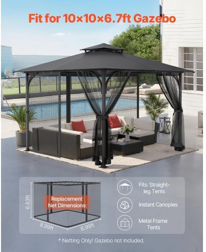 Vevor Αντικατάσταση Δικτύου Κιόσκι 10x10x6.7 Ft Ltwzdl10ft10fosorv0