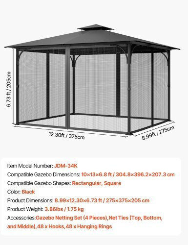 Vevor Αντικατάσταση Δικτύου Κιόσκι 10x13x6.8 Ft Ltwzdl10ft13szyaev0