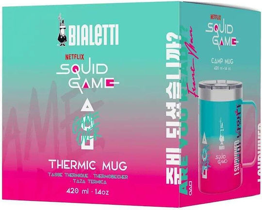 Bialetti Ποτήρι Θερμός Ανοξείδωτο 420ml Ροζ/πράσινη με Λαβή