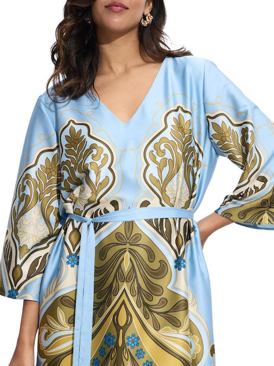 Summer Midi Dress for Wedding Christening Satin Blue Sky