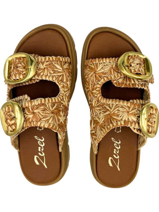 Leather Women's Flat Sandals Anatomic in Tabac Brown Color