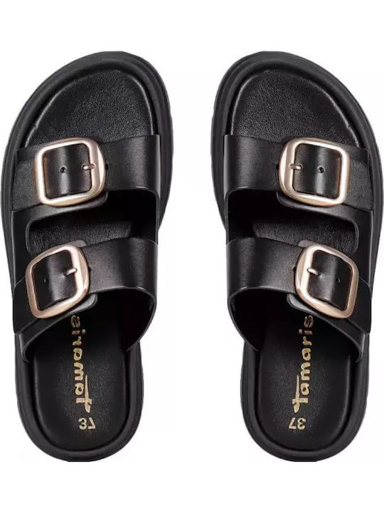 Leather Women's Flat Sandals in Black Color