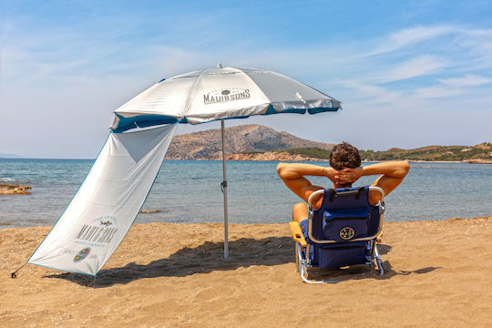 Maui & Sons Umbrelă De Plajă Pliabilă Din Aluminiu Cu Diametru De 2.2m Cu Umbrelă, Protecție UV Și Rezistență La Vânt Royal Albastru