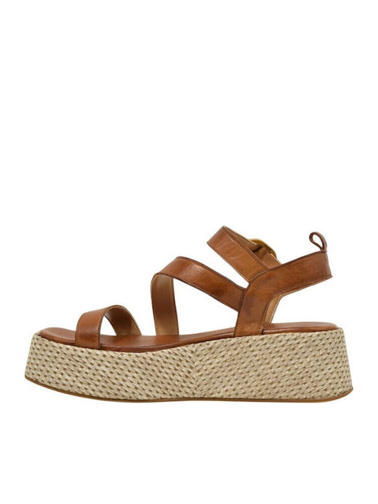 Women's Leather Platform Shoes Tabac Brown