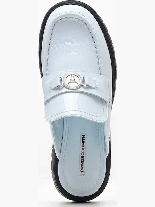 Leder Mules mit Absatz in Blau Farbe