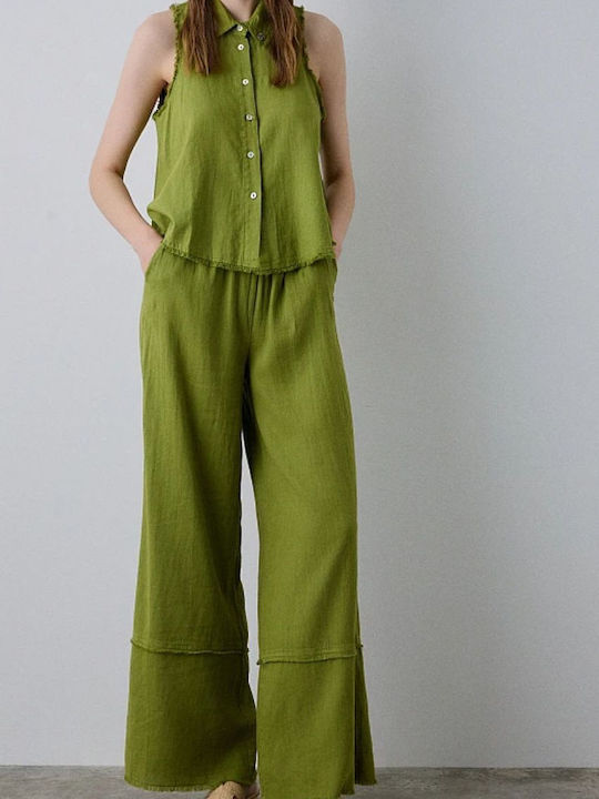 Women's Linen Sleeveless Shirt Pesto