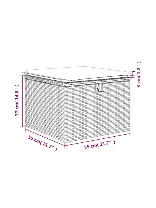 Gartenhocker Würfel Außeneinsatz Rattan mit Grauem Kissen 2 Stück 55x55x37cm