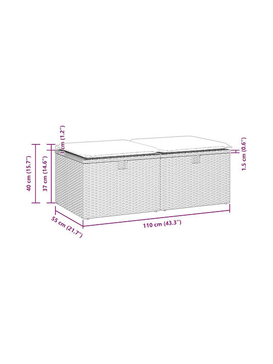 Garden Stool Cube Outdoor Rattan with Cushion Brown 2 Pieces 55x55x37cm