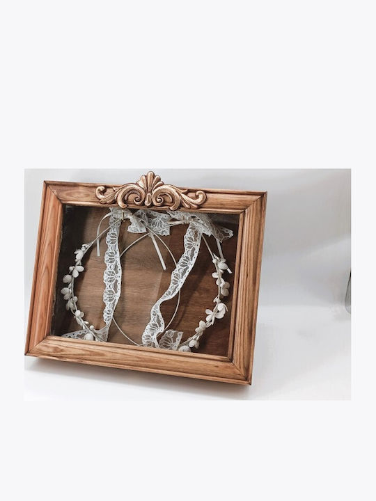 Korres Craft Tabletop Rectangle Wedding Crown Case / Photo Frame Wooden Gold 26.5x33cm