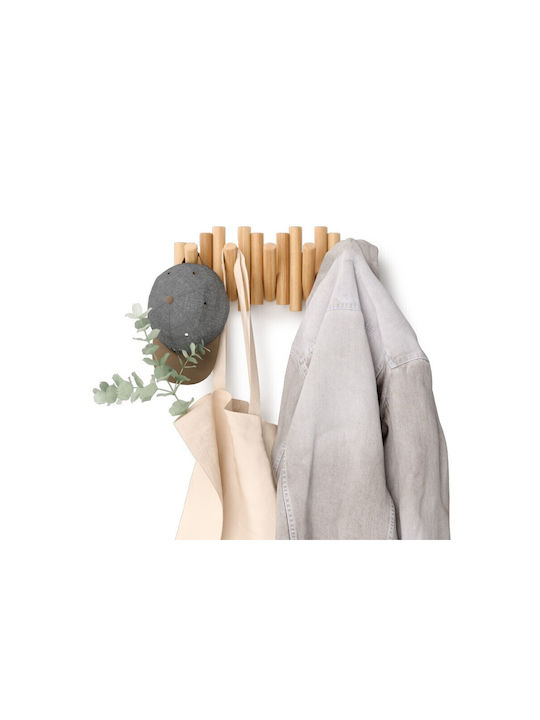 Umbra Κρεμάστρα Τοίχου Picket Rail Hook Natural Ξύλινη 5 Θέσεων Μπεζ 38x4.4x16.5cm