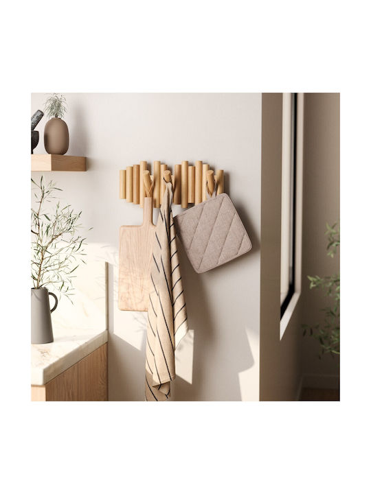 Umbra Κρεμάστρα Τοίχου Picket Rail Hook Natural Ξύλινη 5 Θέσεων Μπεζ 38x4.4x16.5cm