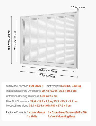 Vevor Περσίδα Εξαερισμού 20x30cm Ορθογώνια