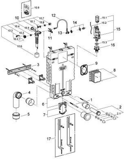 Grohe Uniset Εντοιχιζόμενο Πλαστικό Καζανάκι Ορθογώνιο Χαμηλής Πίεσης