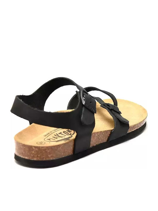 Apure Leather Women's Flat Sandals Anatomic with Strap in Black Color