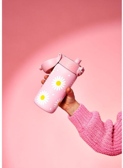 Ion8 Kids Water Bottle Stainless Steel with Straw Non Spill Pink 400ml