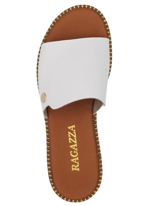 Leather Women's Flat Sandals Anatomic in White Color