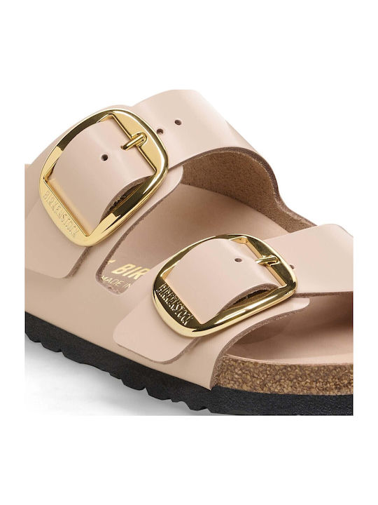 Arizona Big Buckle Leather Women's Flat Sandals Shine New Beige Narrow Fit
