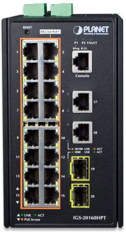 Planet IGS-20160HPT v1 Verwaltet L2 PoE+ Switch mit 18 Ports Gigabit (1Gbps) Ethernet und 4 SFP Ports