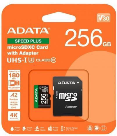 Adata microSDXC 256GB U3 V30 A2 UHS-I 180MB/s С Адаптер