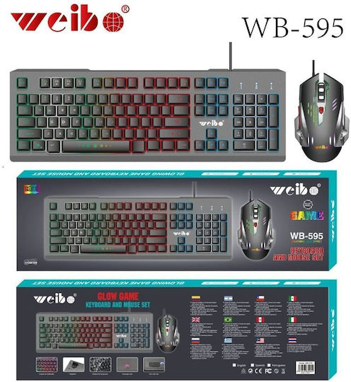 Weibo WB-595 Οπτικό Gaming Πληκτρολόγιο με RGB φωτισμό (Αγγλικό US) Γκρι
