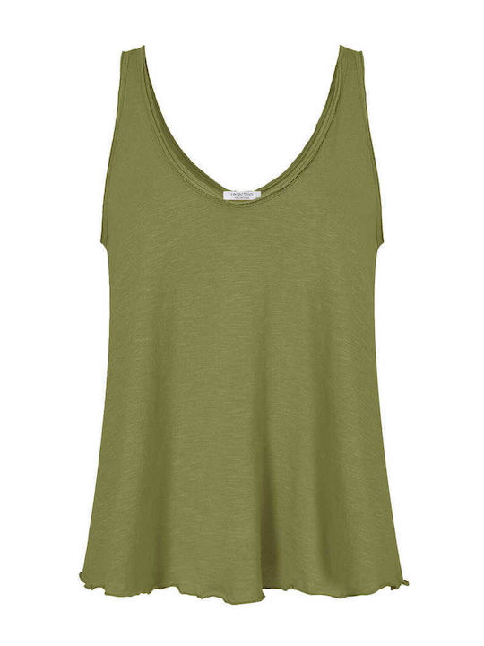 Women's Blouse Cotton with V Neckline Green