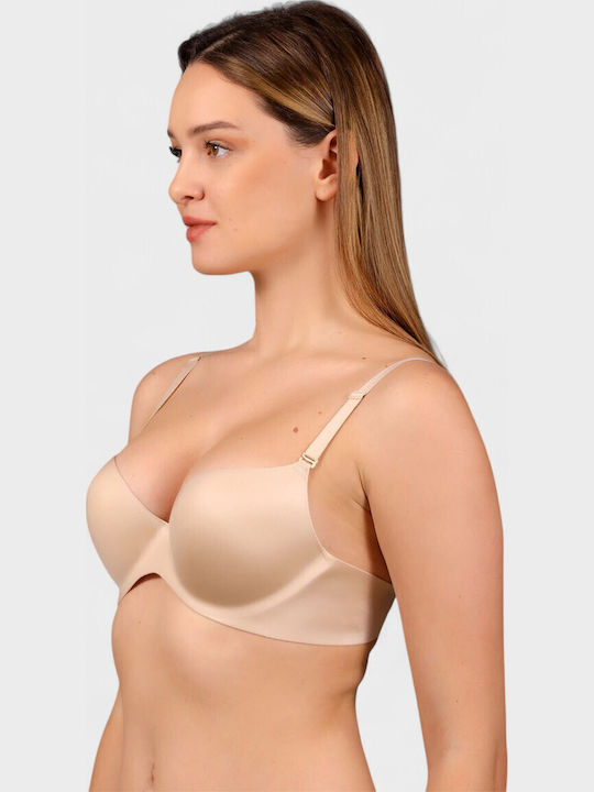 Μπεζ Strapless Σουτιέν Push Up
