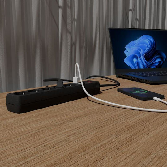 Gembird Πολύπριζο 5 Θέσεων με 2 USB-A και Καλώδιο 1.5m