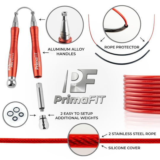 PrimaFit Springseil Fitness mit Gewicht 3m Rot mit einstellbarer Länge