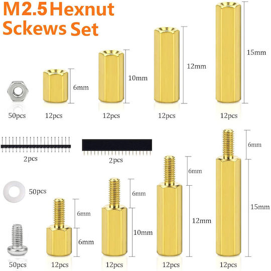 Hexagonal Spacers M2.5 Mother-father Pcb Raspberry Pi Base Plate Brass Plastic Screws Washers 250 Pieces