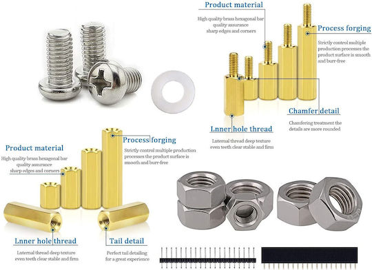 Hexagonal Spacers M2.5 Mother-father Pcb Raspberry Pi Base Plate Brass Plastic Screws Washers 250 Pieces