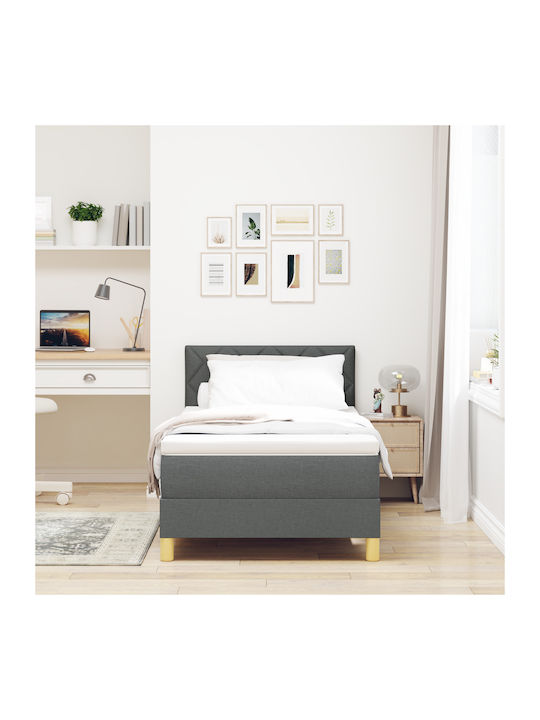 Single Upholstered Bed with Fabric Dark Gray with Mattress 90x200cm