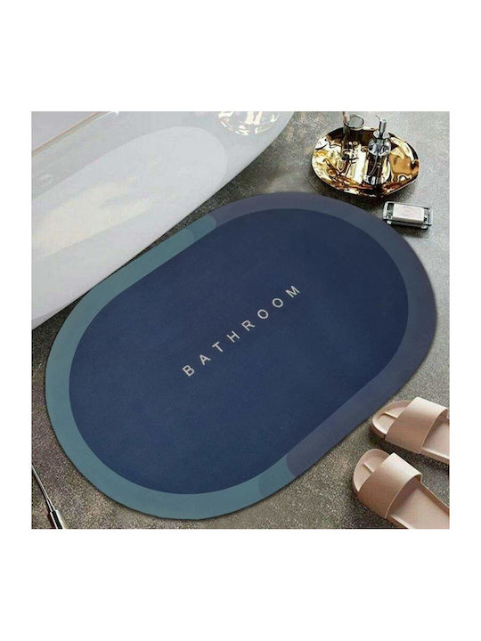 Non-Slip Bath Mat Oval Navy Blue/blue 57.5x40cm