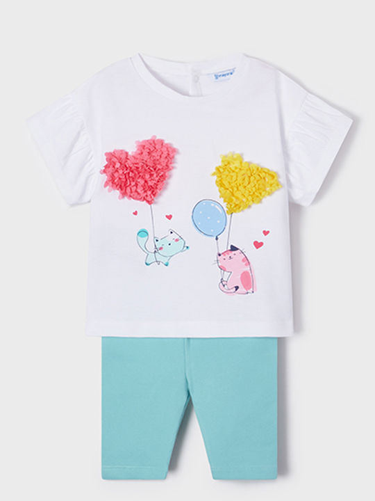 Kids' Set with Leggings Summer 2pcs Turquoise Lovely Cats