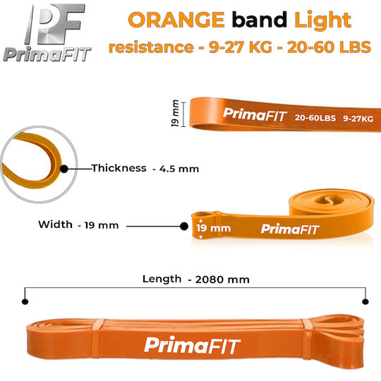 PrimaFit Λάστιχο Γυμναστικής Loop Μαλακό Πορτοκαλί 2.08m
