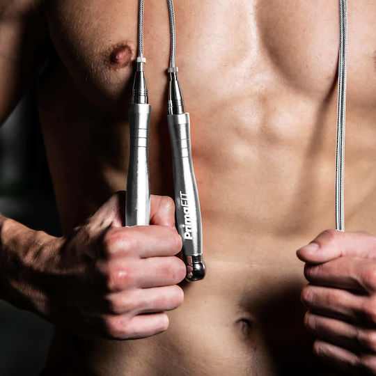 PrimaFit Springseil Fitness mit Gewicht 3m Silber mit einstellbarer Länge
