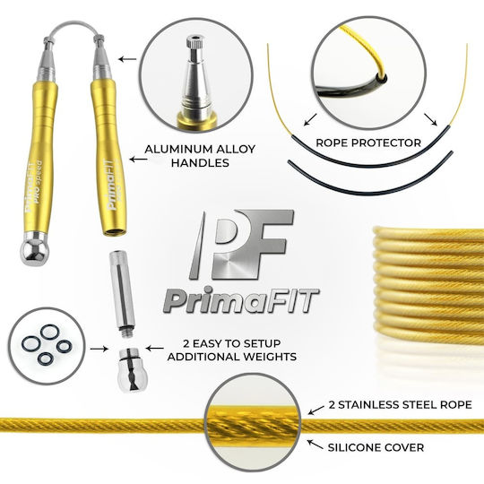 PrimaFit Springseil Fitness mit Gewicht 3m Gold mit einstellbarer Länge