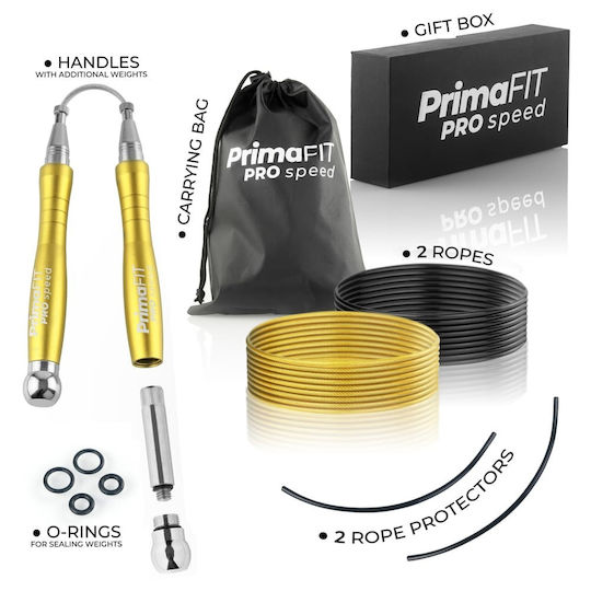 PrimaFit Springseil Fitness mit Gewicht 3m Gold mit einstellbarer Länge